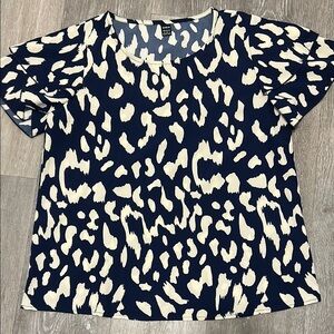 Women's Navy and White Leopard Print Top
